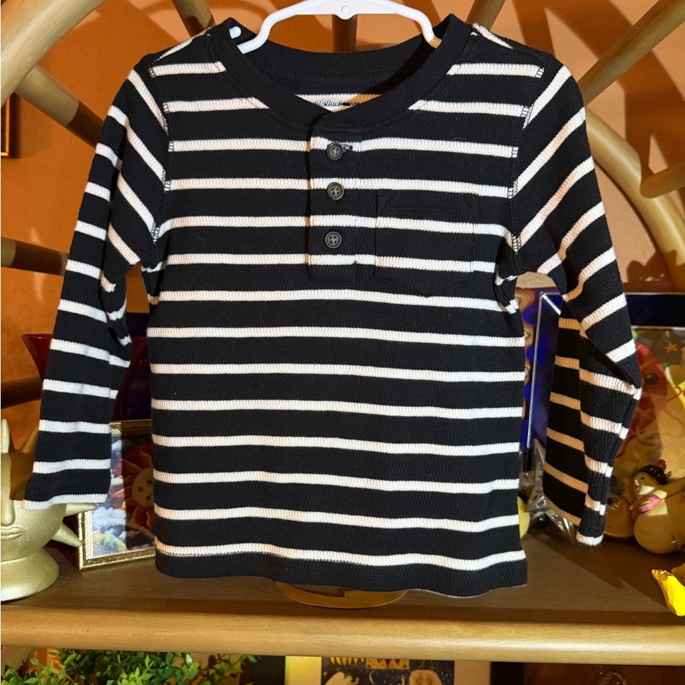 Cat & Jack Black & White Striped Long-Sleeve Henley Tee